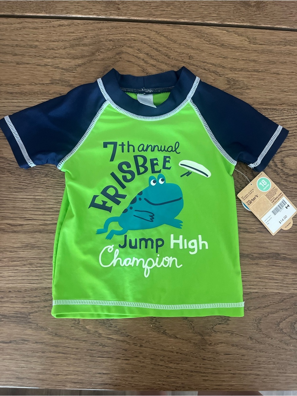 Carter’s Kids' Green & Navy FRISBEE Swim Shirt